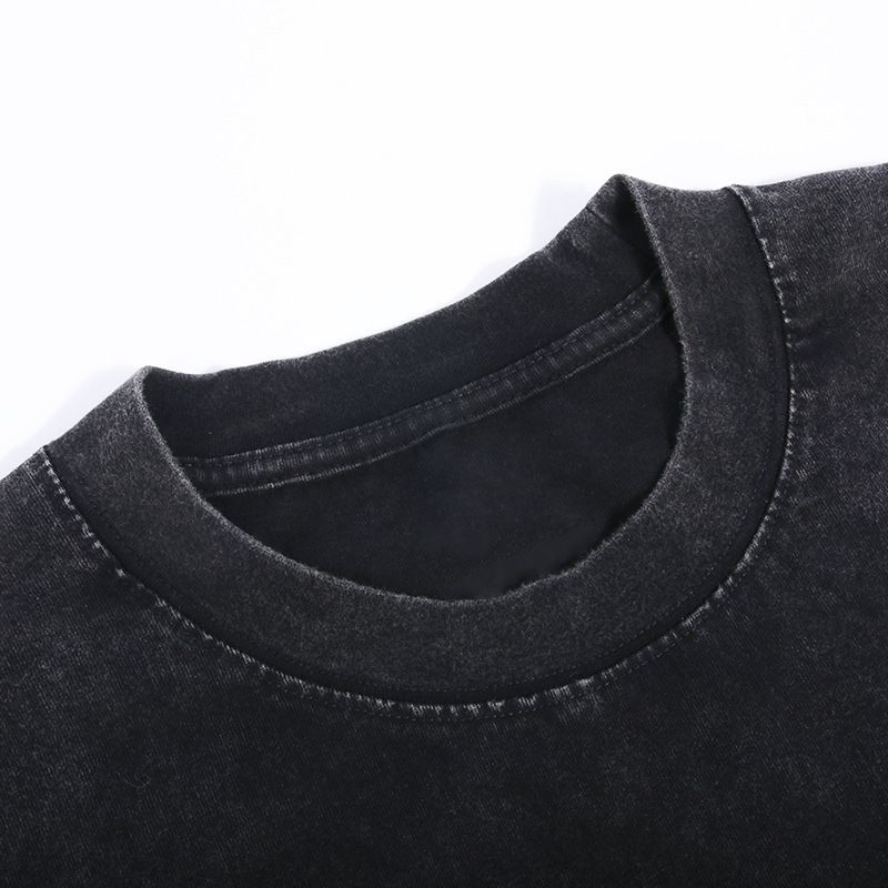 Solid Black Acid Wash Dropshoulder T-shirt