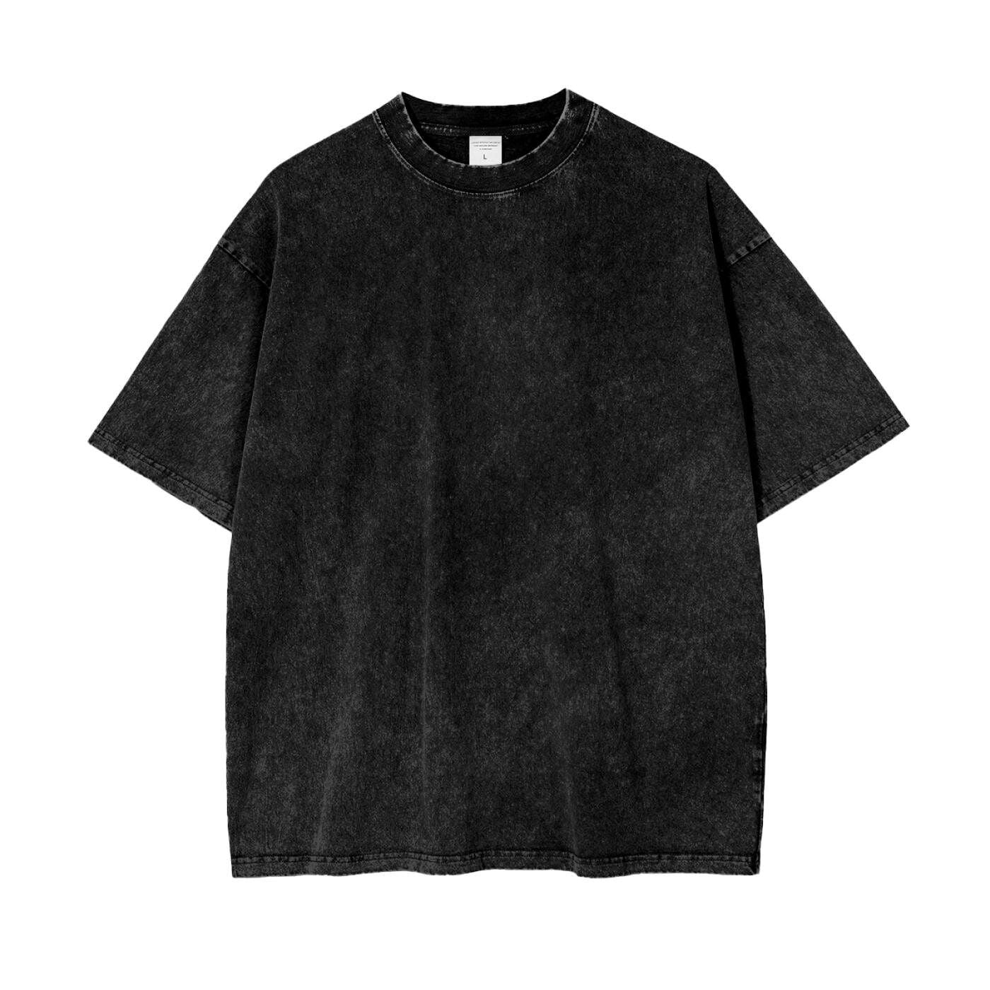 Solid Black Acid Wash Dropshoulder T-shirt