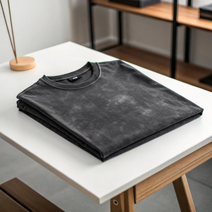 Solid Black Acid Wash Dropshoulder T-shirt