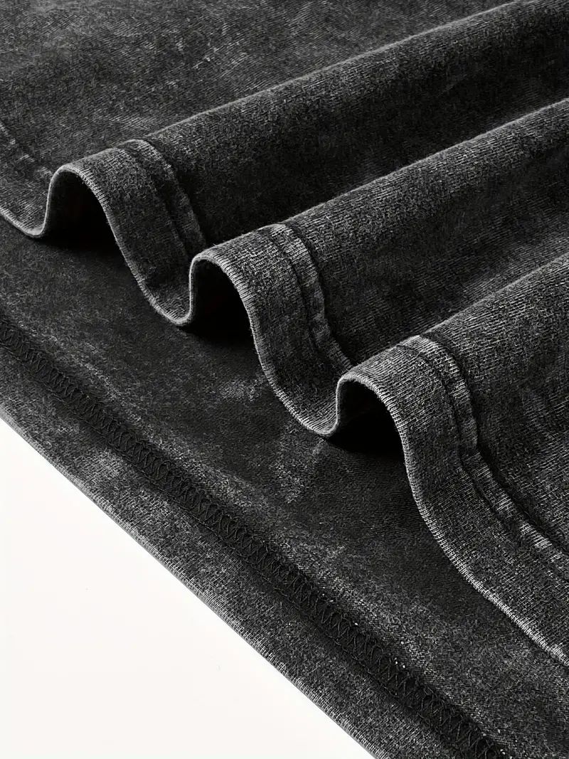 Solid Black Acid Wash Dropshoulder T-shirt