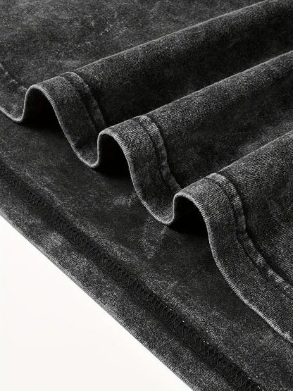 Solid Black Acid Wash Dropshoulder T-shirt