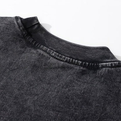 Solid Black Acid Wash Dropshoulder T-shirt